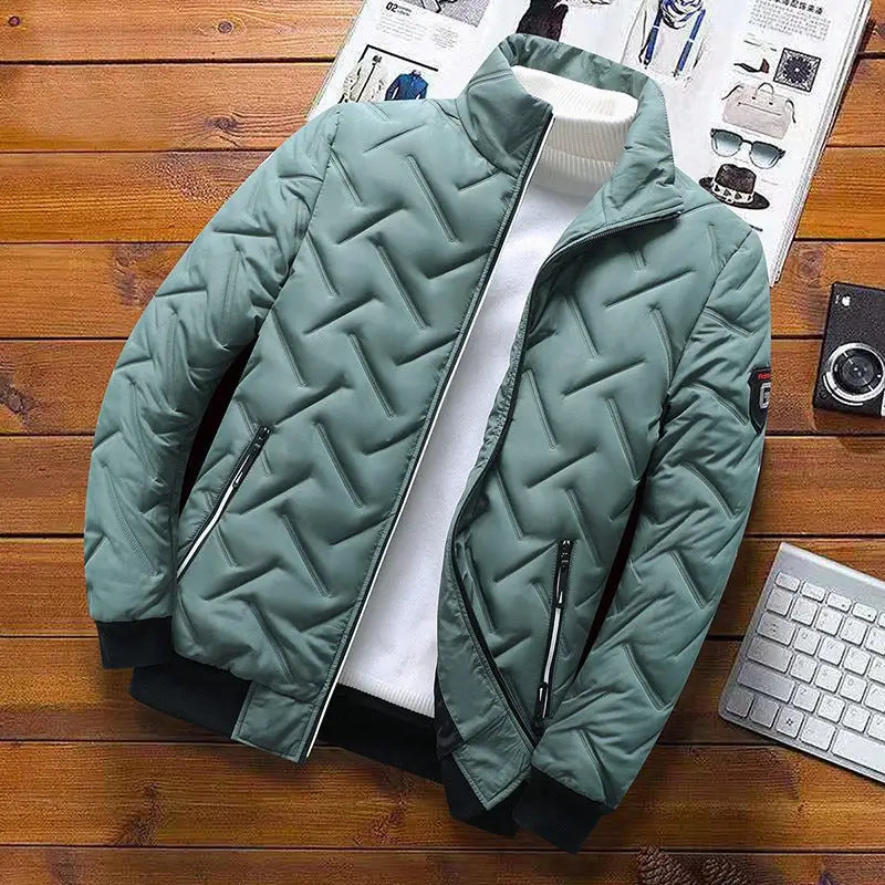 Men's Diamond Quilted Puffer Jacket – Stand Collar Winter Coat