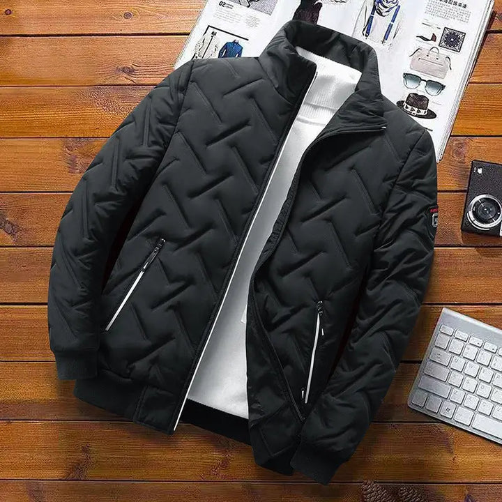 Men's Diamond Quilted Puffer Jacket – Stand Collar Winter Coat