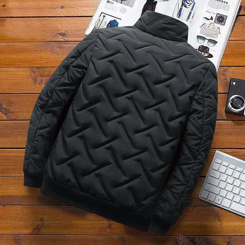 Men's Diamond Quilted Puffer Jacket – Stand Collar Winter Coat