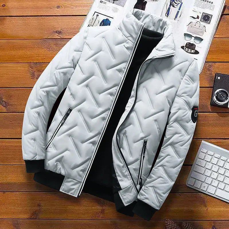 Men's Diamond Quilted Puffer Jacket – Stand Collar Winter Coat