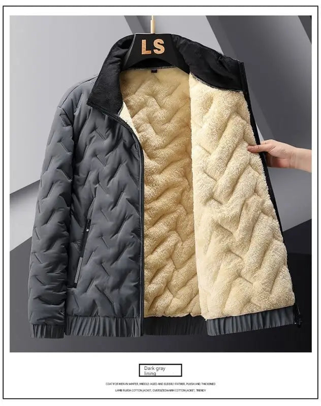 Men's Fleece-Lined Quilted Winter Jacket – Stand Collar