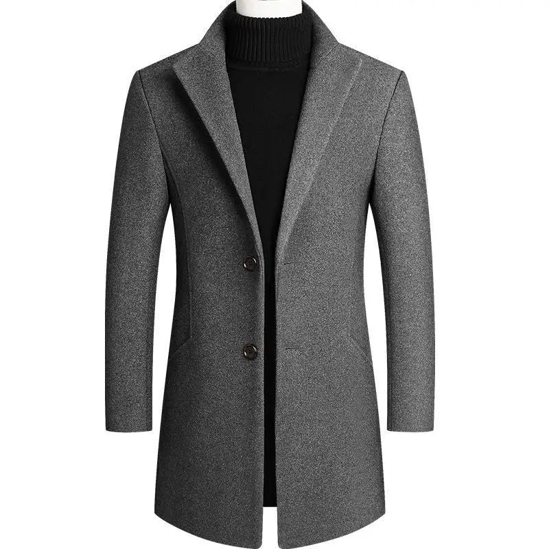 Men’s Classic Stand-Collar Wool-Blend Coat