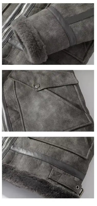 Leather And Integrated Lamb Fur Jacket