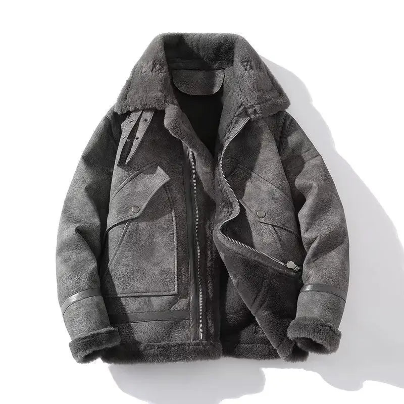 Leather And Integrated Lamb Fur Jacket