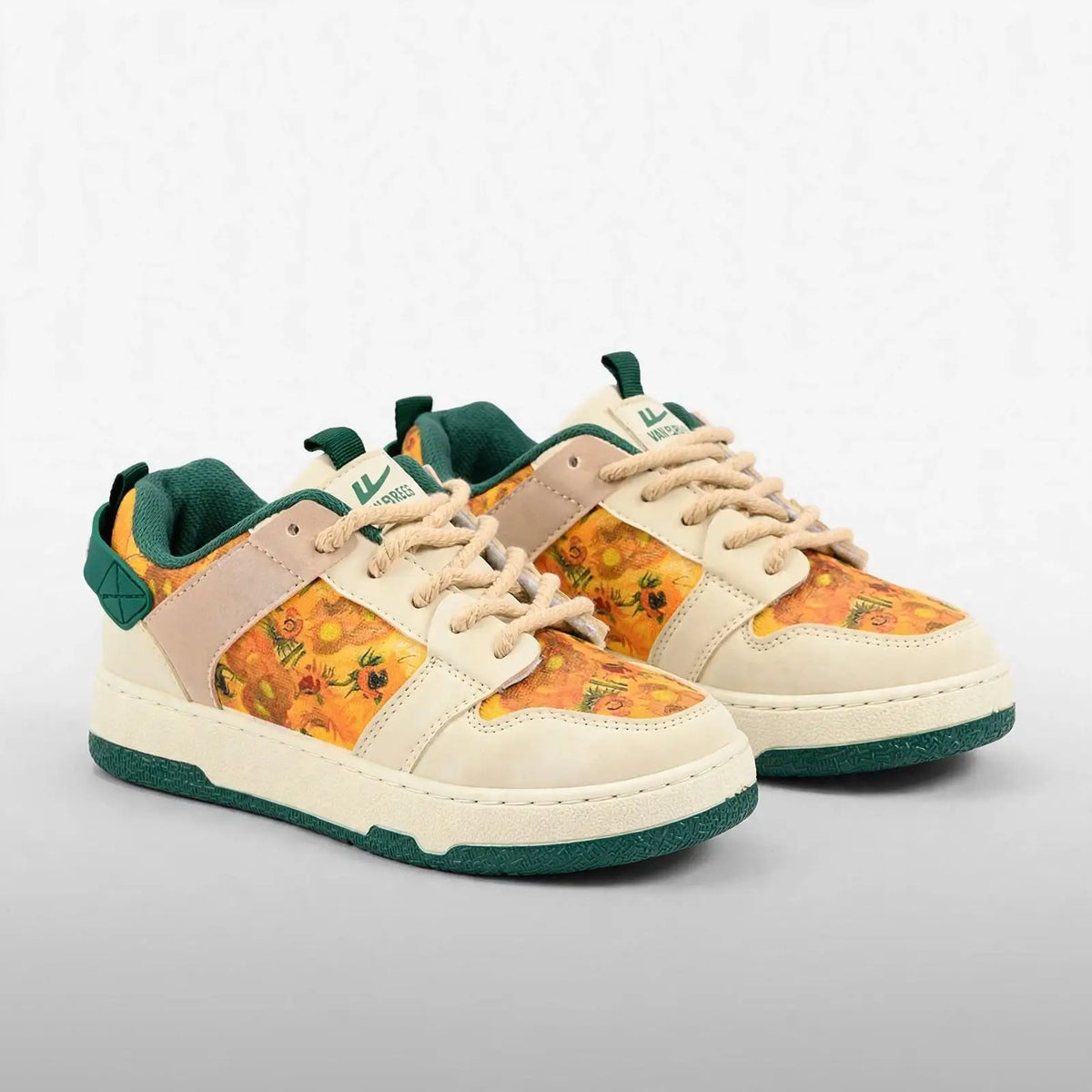Floral Canvas Retro Sneakers – Cream & Green - Oil Painting