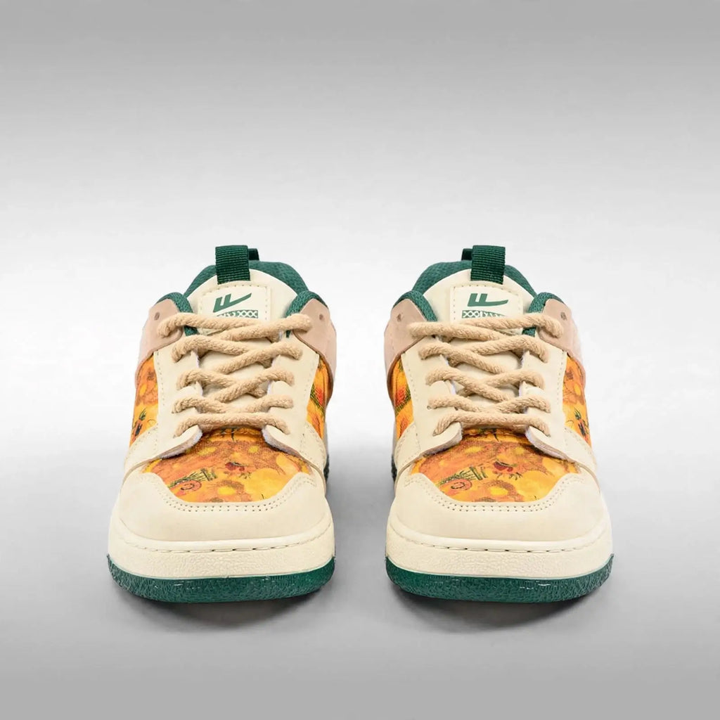 Floral Canvas Retro Sneakers – Cream & Green - Oil Painting