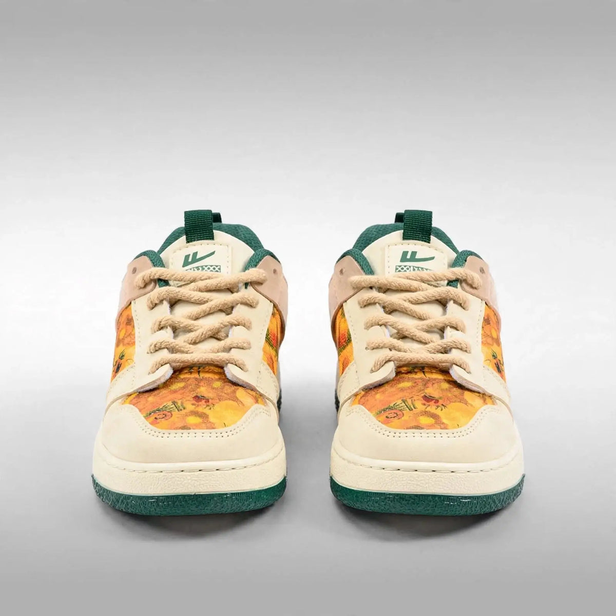 Floral Canvas Retro Sneakers – Cream & Green - Oil Painting