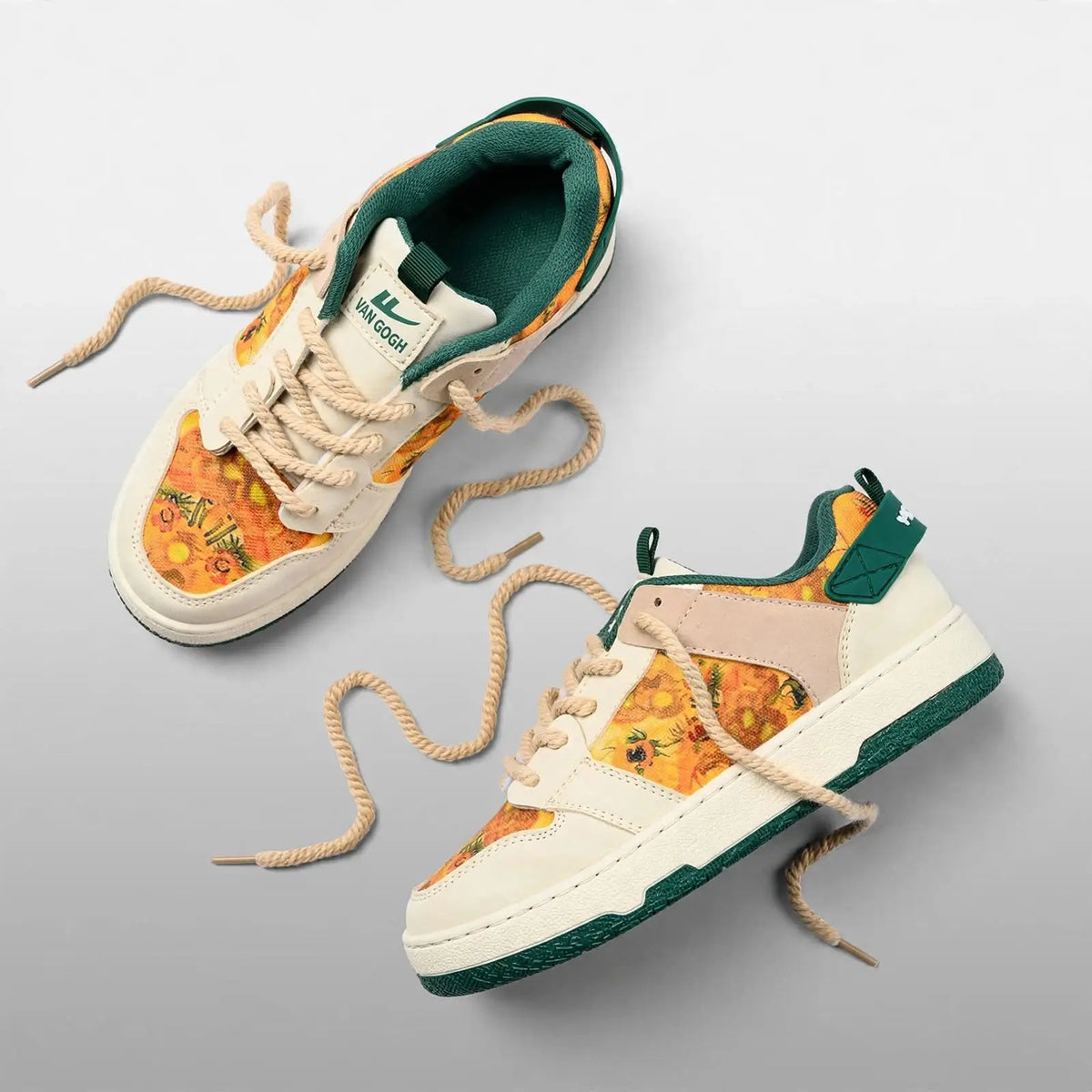 Floral Canvas Retro Sneakers – Cream & Green - Oil Painting