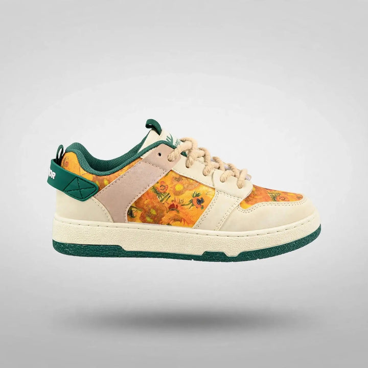 Floral Canvas Retro Sneakers – Cream & Green - Oil Painting