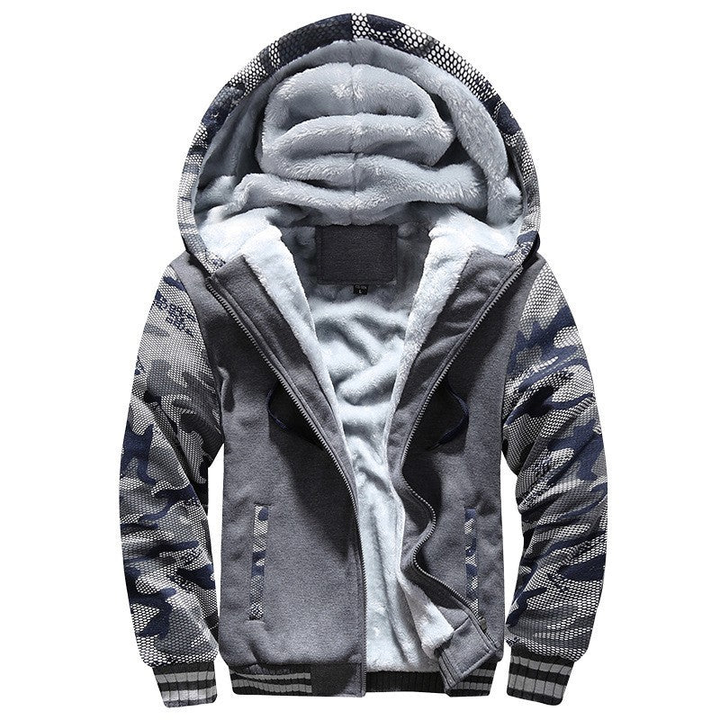 Men's Fleece-Lined Hooded Jacket – Casual Winter Zip-Up Coat