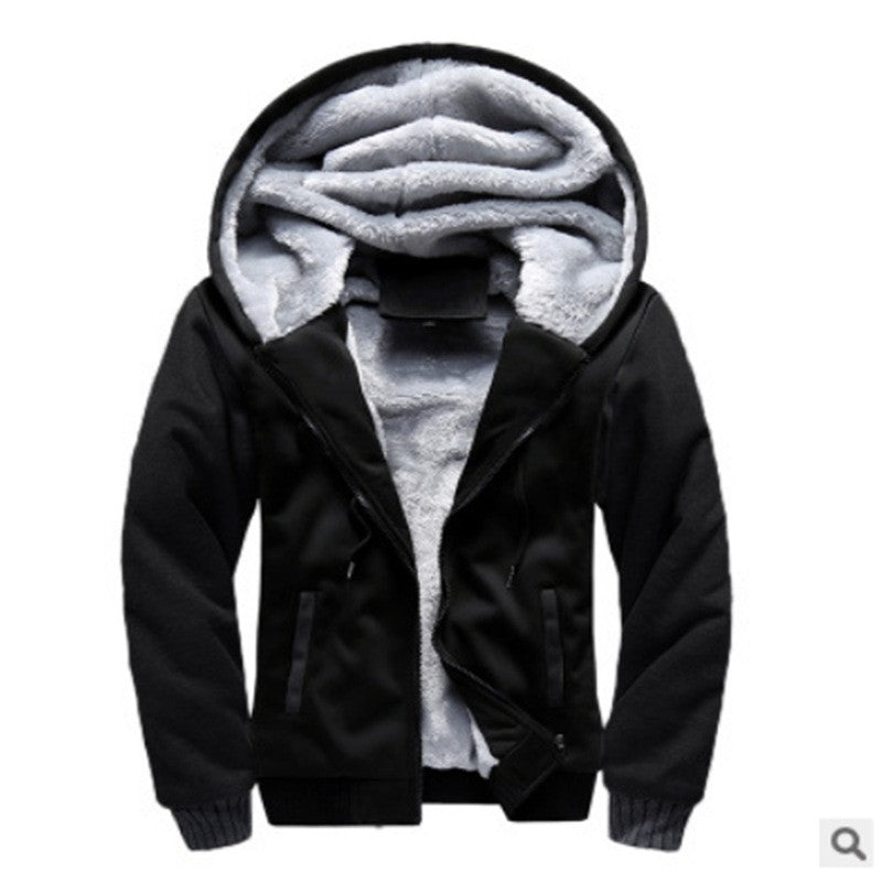 Men's Fleece-Lined Hooded Jacket – Casual Winter Zip-Up Coat