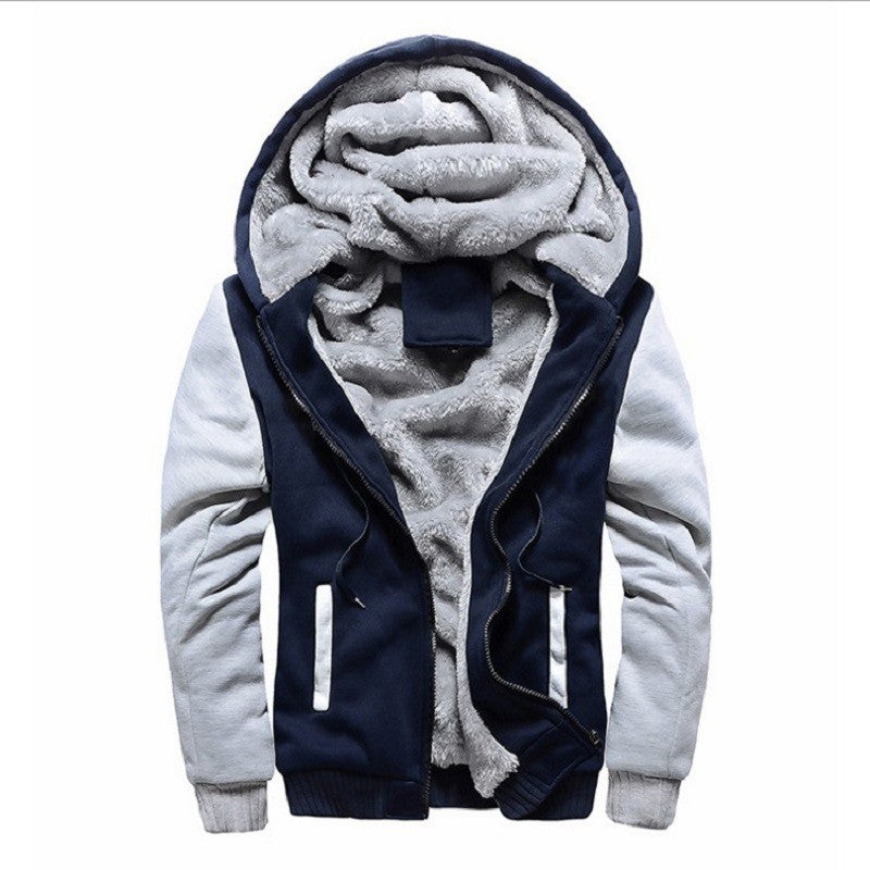 Men's Fleece-Lined Hooded Jacket – Casual Winter Zip-Up Coat