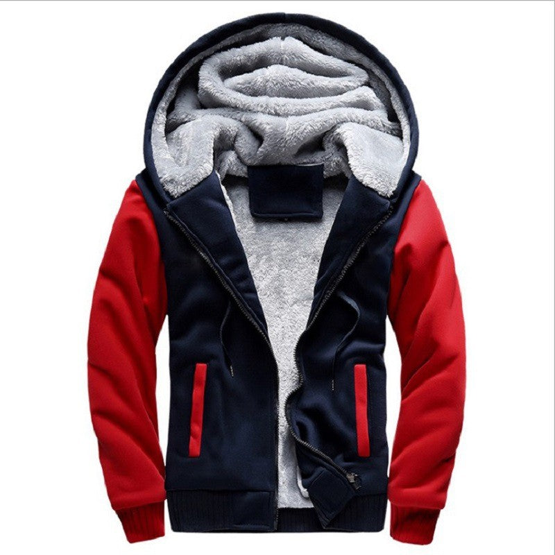 Men's Fleece-Lined Hooded Jacket – Casual Winter Zip-Up Coat