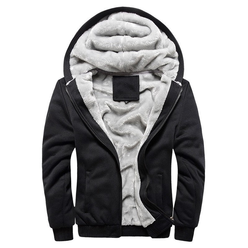 Men's Fleece-Lined Hooded Jacket – Casual Winter Zip-Up Coat