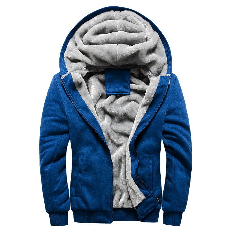 Men's Fleece-Lined Hooded Jacket – Casual Winter Zip-Up Coat