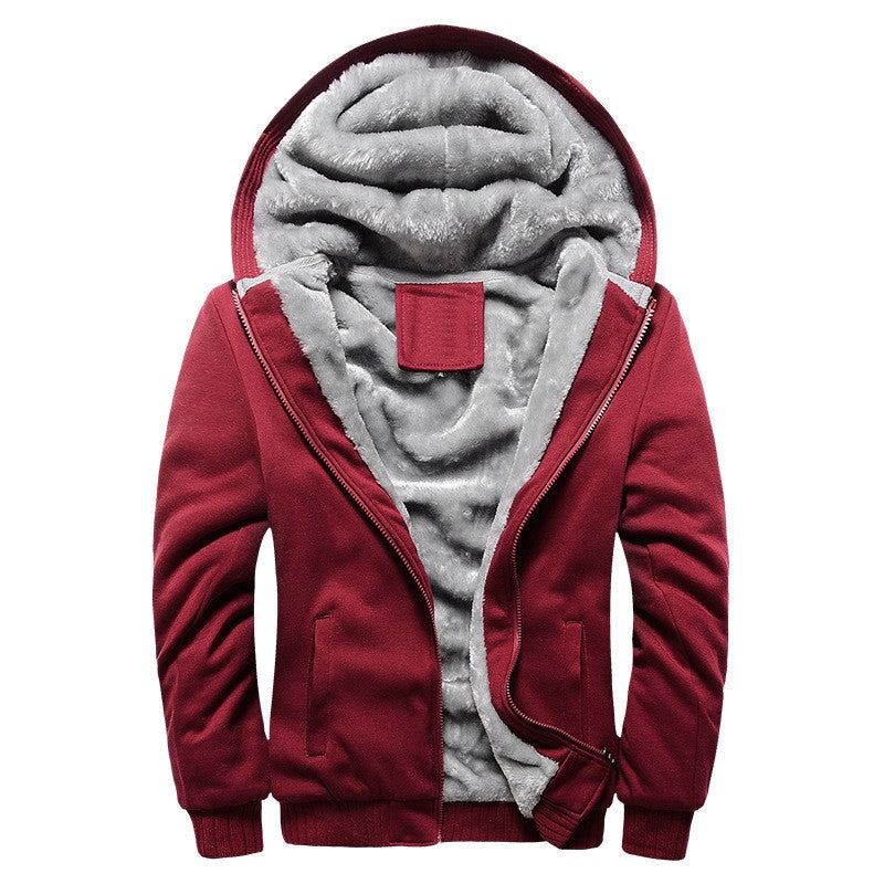 Men's Fleece-Lined Hooded Jacket – Casual Winter Zip-Up Coat