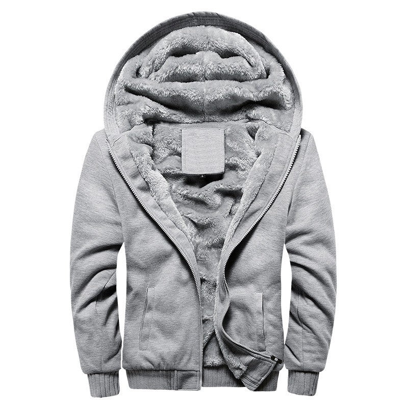 Men's Fleece-Lined Hooded Jacket – Casual Winter Zip-Up Coat