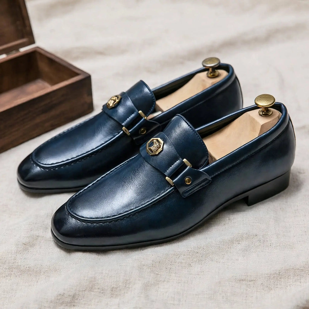 Men's Classic Gold Emblem Loafers -Slip-On