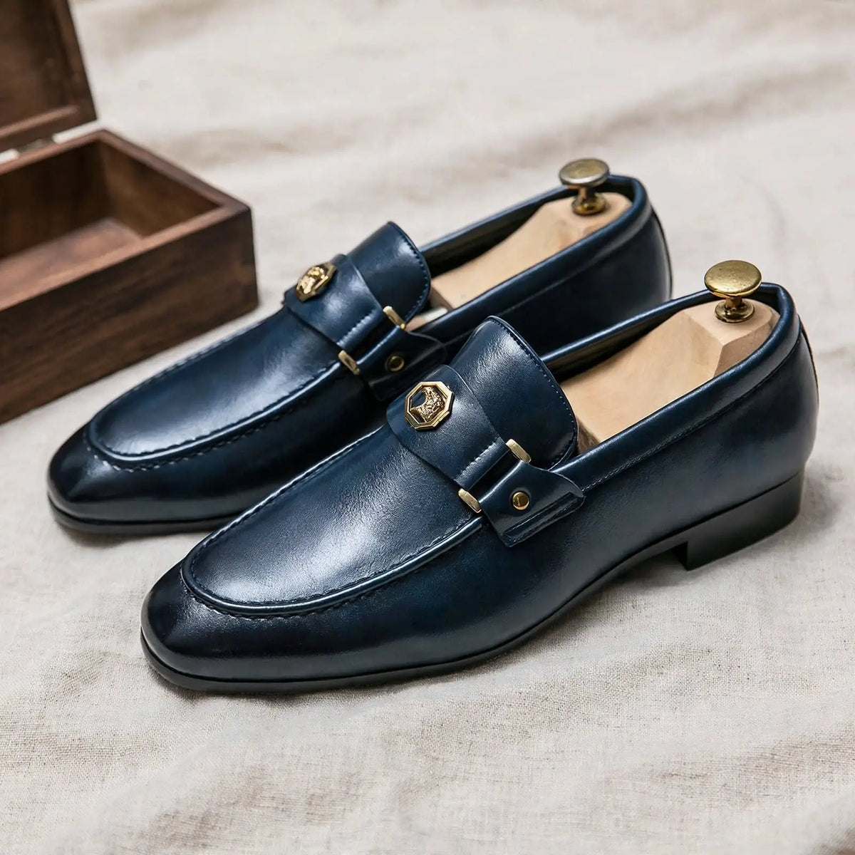 Men's Classic Gold Emblem Loafers -Slip-On