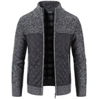 Men's Quilted Panel Zip-Up Knit Cardigan – Stand Collar Sweater