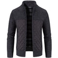 Men's Quilted Panel Zip-Up Knit Cardigan – Stand Collar Sweater