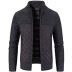 Men's Quilted Panel Zip-Up Knit Cardigan – Stand Collar Sweater