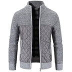 Men's Quilted Panel Zip-Up Knit Cardigan – Stand Collar Sweater