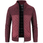 Men's Quilted Panel Zip-Up Knit Cardigan – Stand Collar Sweater