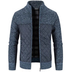 Men's Quilted Panel Zip-Up Knit Cardigan – Stand Collar Sweater