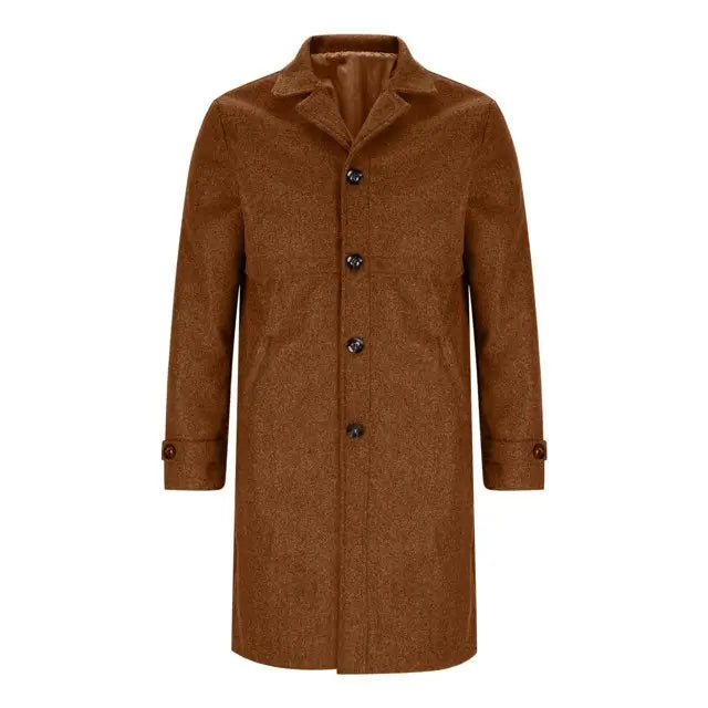 Men’s Classic Long Coat – Single-Breasted Overcoat