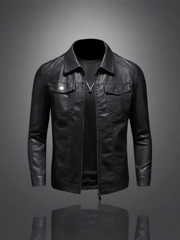 Men's Slim-Fit Leather-Look Jacket – Fleece-Lined Winter Coat