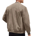 Men's Suede-Look Zip-Up Bomber Jacket – Casual Stand Collar