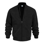 Men's Suede-Look Zip-Up Bomber Jacket – Casual Stand Collar