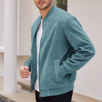 Men's Suede-Look Zip-Up Bomber Jacket – Casual Stand Collar