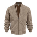 Men's Suede-Look Zip-Up Bomber Jacket – Casual Stand Collar