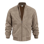 Men's Suede-Look Zip-Up Bomber Jacket – Casual Stand Collar