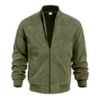 Men's Suede-Look Zip-Up Bomber Jacket – Casual Stand Collar