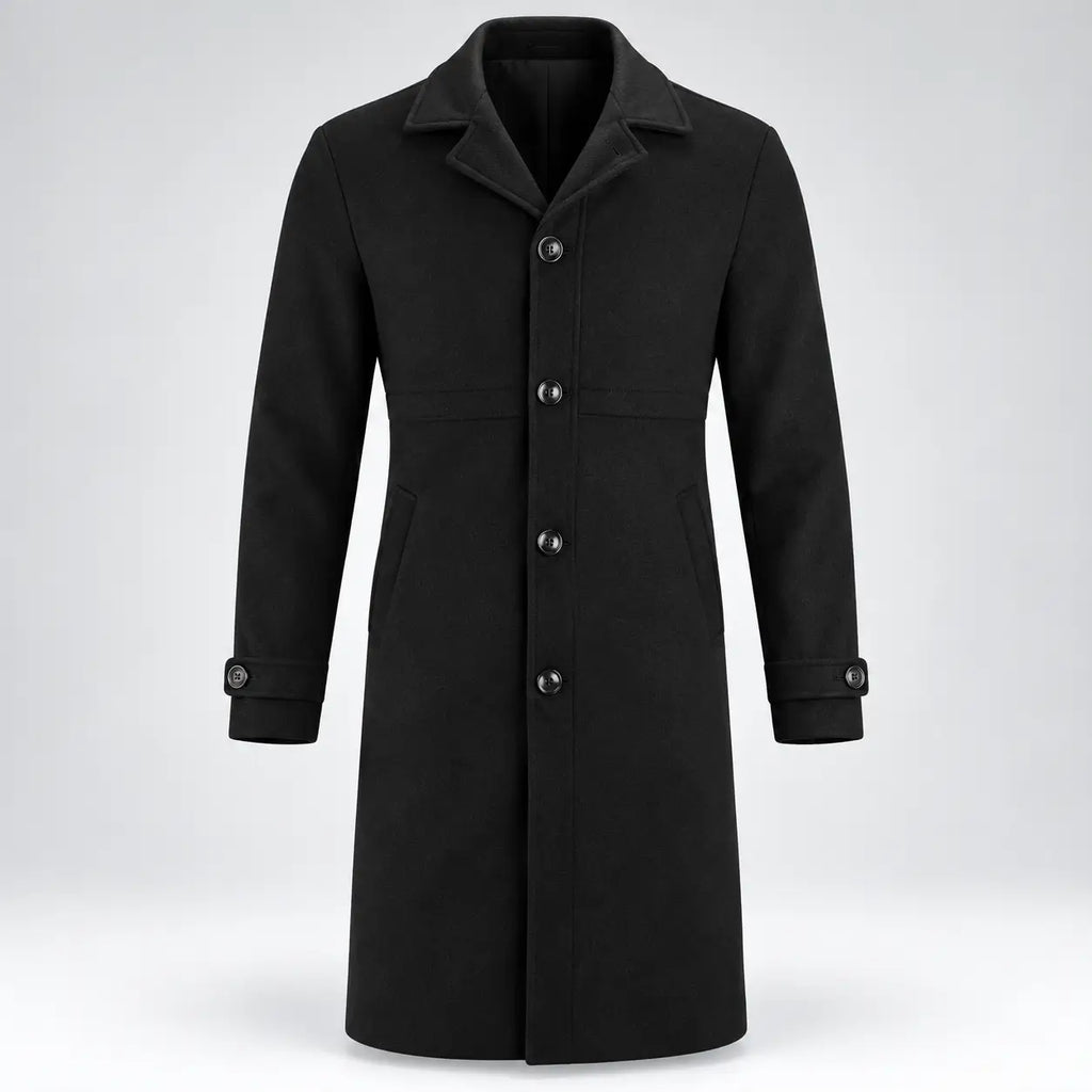 Men’s Classic Long Coat – Single-Breasted Overcoat