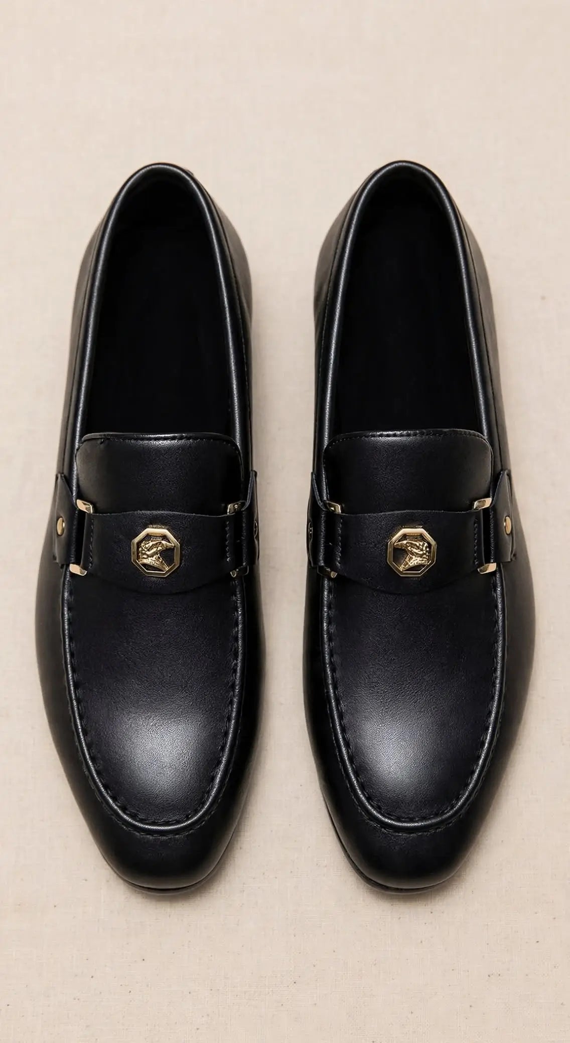 Men's Classic Gold Emblem Loafers -Slip-On