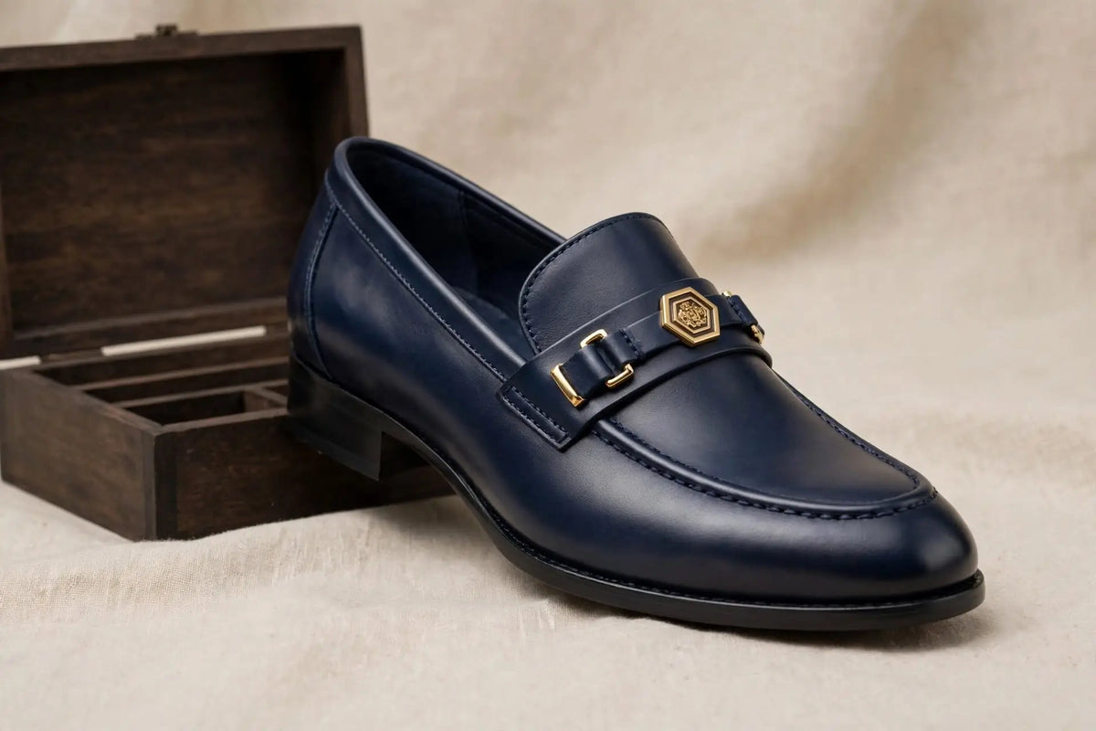 Men's Classic Gold Emblem Loafers -Slip-On