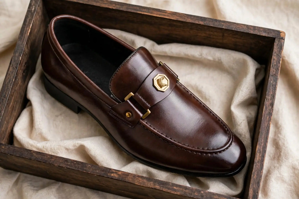 Men's Classic Gold Emblem Loafers -Slip-On