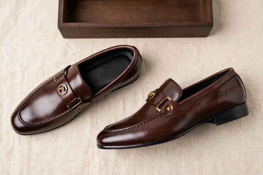 Men's Classic Gold Emblem Loafers -Slip-On