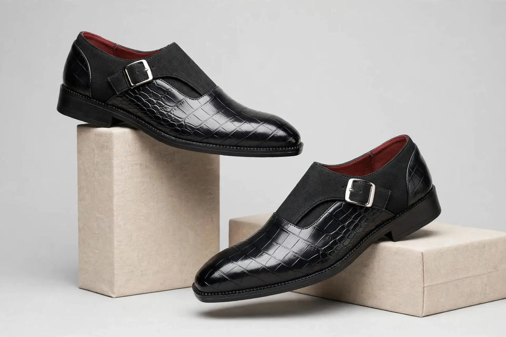 Royal Crest Croc-Embossed Monk Strap Leather  Shoes