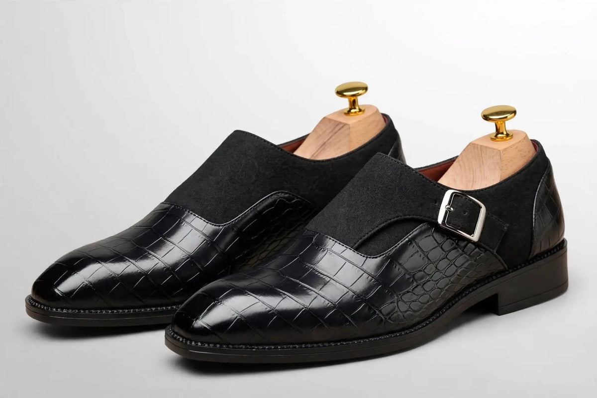 Royal Crest Croc-Embossed Monk Strap Leather  Shoes