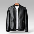 Men's Leather-Style Stand Collar Jacket – Classic Zip-Up Outerwear