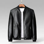 Men's Leather-Style Stand Collar Jacket – Classic Zip-Up Outerwear