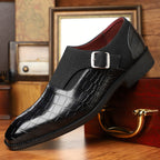 Royal Crest Croc-Embossed Monk Strap Leather  Shoes