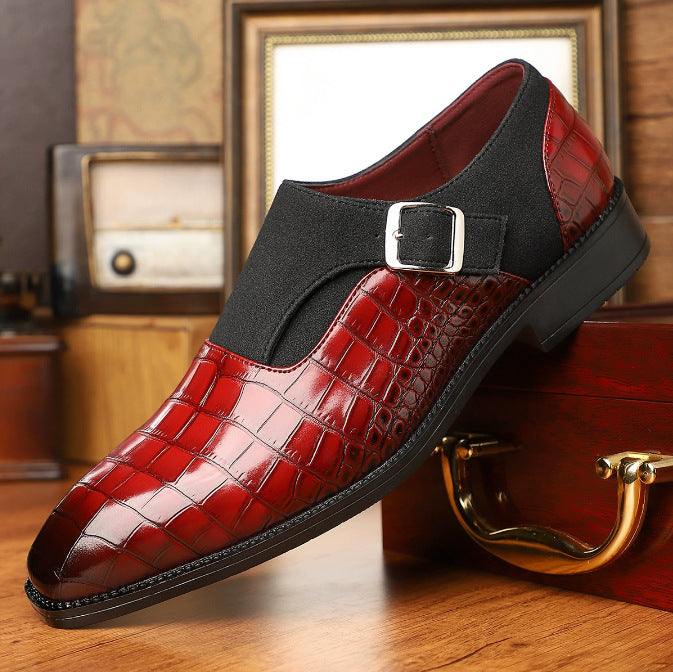 Royal Crest Croc-Embossed Monk Strap Leather  Shoes