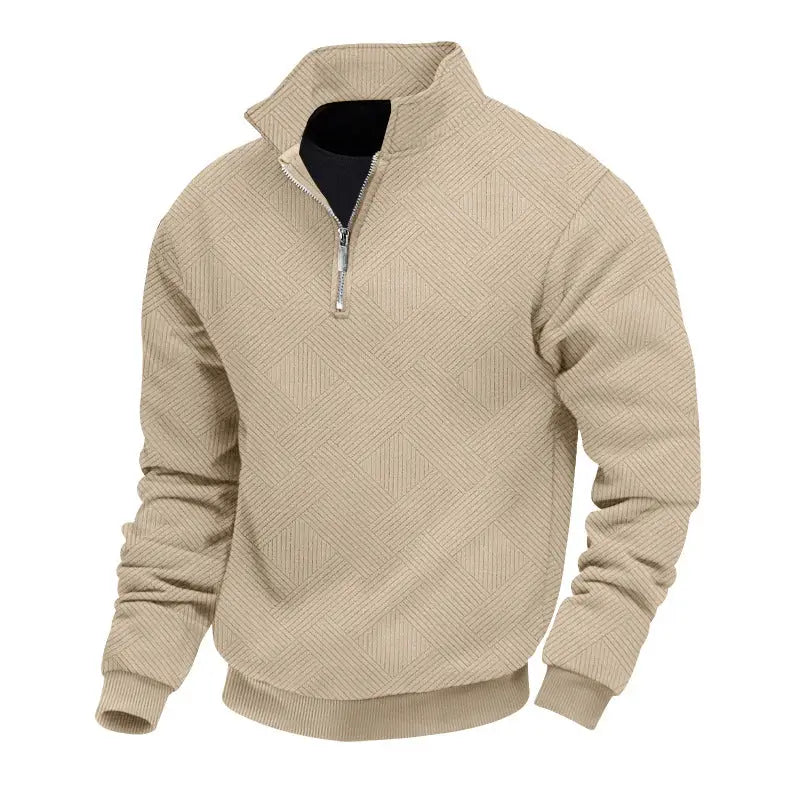 Men's Textured Quarter-Zip Sweater – Stand Collar Casual Pullover