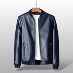 Men's Leather-Style Stand Collar Jacket – Classic Zip-Up Outerwear